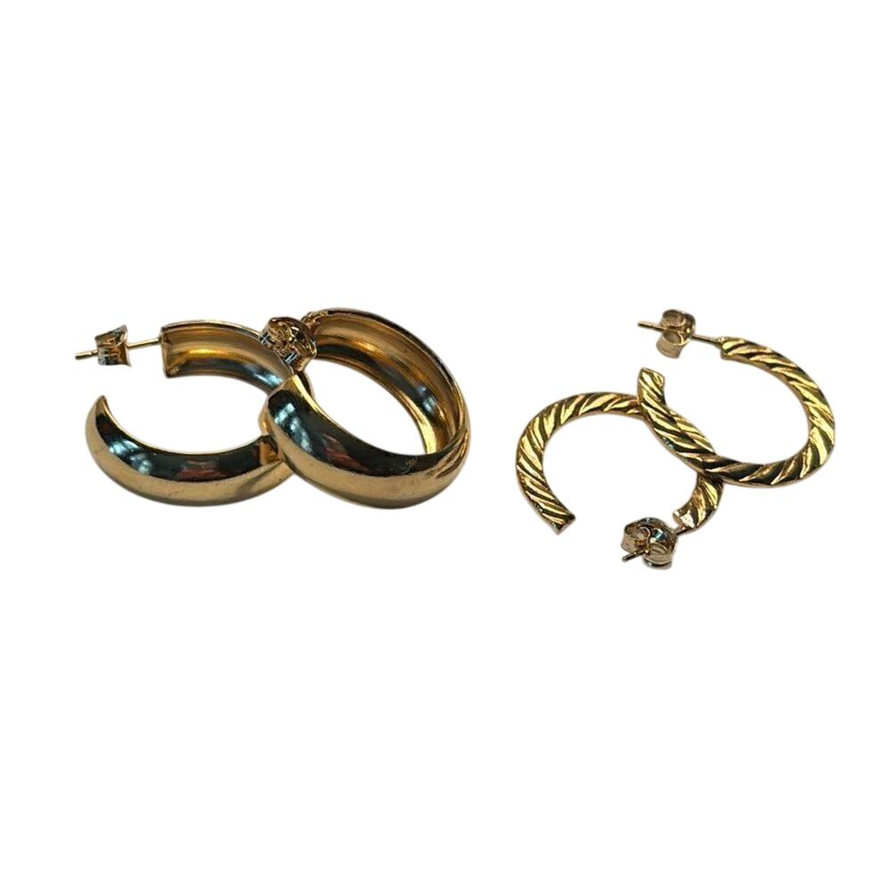 Gold Tone Hoop Earrings Set Twisted & Smooth Lightweight Fashion Jewelry